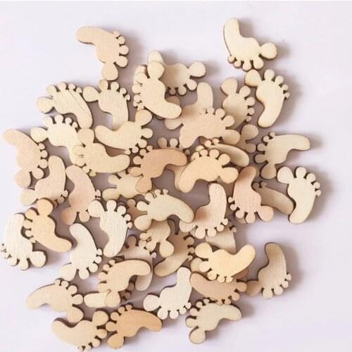DIY Natural Wooden Cute Baby Foot Spacer Loose Beads Fit Kids Handmade Baby Show Wedding Xmas Party Crafting Decoration 50Pcs