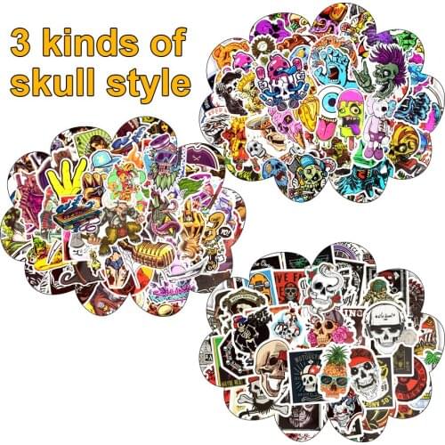 50 PCS Skull Punk Mix Stickers for Wall Decor Room Mirror Cartoon Rock Wall Sticker for Kitchen Decoration Bicycle Sticker Mural