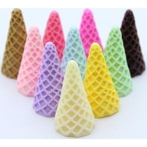 6pcs 20*37mm Cute 3D Resin Ice Cream Cone Base Simulation Miniature Food Art Flatback Cabochon DIY Craft Decoration