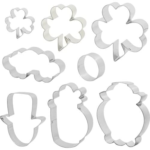 8pcs St. Patricks Day Shamrock Cookie Cutters Set Non-stick Assorted Shape DIY Cookie Molds Cupcake Biscuit Moulds