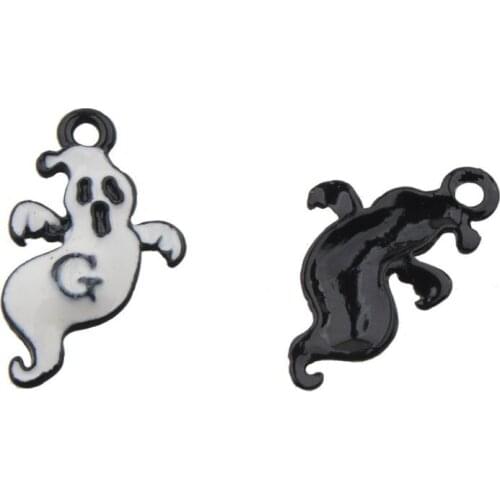 Charms Fit Halloween Decoration Accessory Specter Fear Flutter White Enamel DIY Bracelets Brooch Jewelry Findings 20x12mm Metal