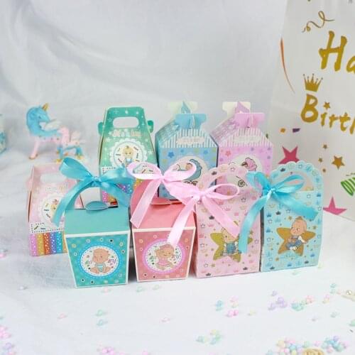 AVEBIEN Cartoon Boy Girl Bow Baby Baptism Paper Box Childrens Day Alphabet Birthday Party Candy Chocolate Gift Box boite cadeau