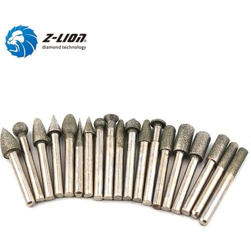 Z-LION 20pcs 6mm handle Electroplated diamond grinding head setGrinding Heads Burr Tip Set Rotary Tool Set