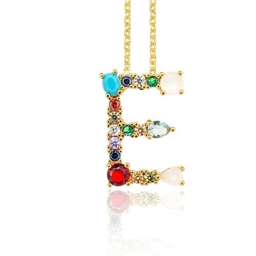 Rainbow Zircon Personality Letter Necklace Gold Jewelry Multicolor CZ Necklace Name Jewelry Female Accessories Girlfriend Gift