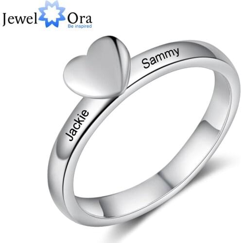JewelOra Personalized Heart Ring with Engraving Name Customized Wedding Engagemen Rings for Women Anniversary Promise Gifts