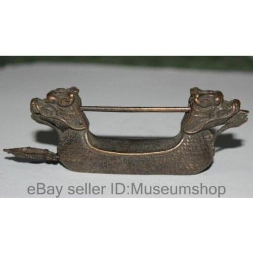 Chinese Fengshui Bronze Zodiac Year Dragon ship Boat Statue Door lock up Key