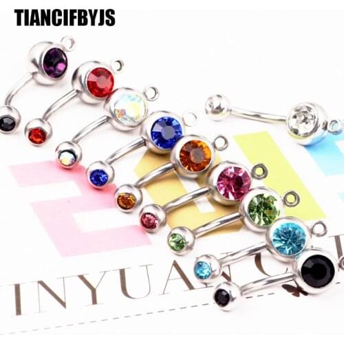 TIANCIFBYJS 316L Surgical Steel Navel Belly Ring Round CZ & O-Ring for Add on Charms Body Jewelry Piercing Navel Button Rings