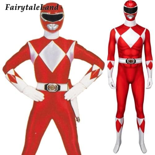 Zyuranger Prince Geki Jumpsuit Spandex Bodysuit Halloween Cosplay Tyranno Ranger Oufit Red Ranger Helmet Costume