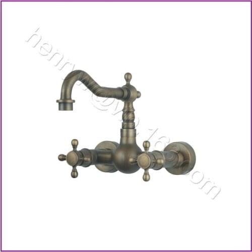 L16011 - Luxury Wall Mounted Bronze Color Brass Material Dual Handle Kitchen Mixer