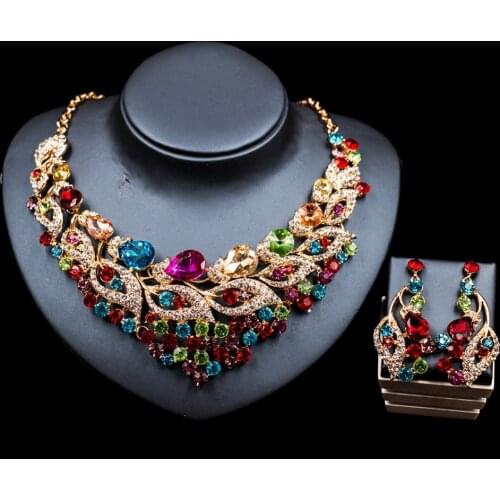 LAN PALACE nigerian beads necklace jewelry set gold color glass necklace and earrings for wedding six colors free shipping