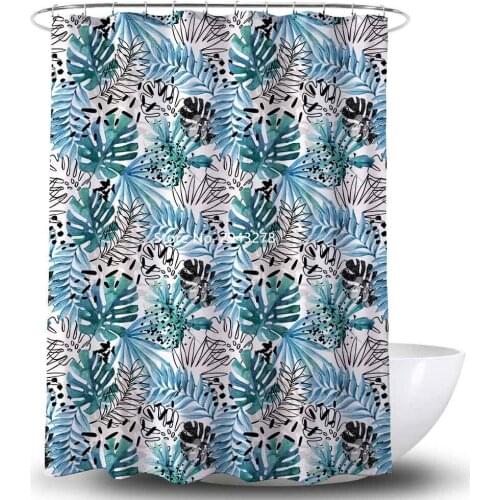 Best Sale Leaf Line Pattern Waterproof and Mildewproof Washable Shower Curtain with Hook Bathroom Decoration Color Printing