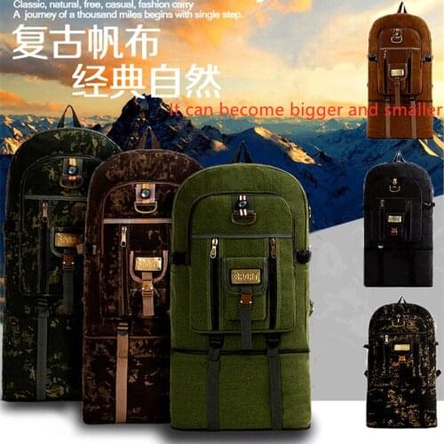 Multifunctional canvas camouflage compass backpack outdoor travel hiking camping super large capacity retractable backpack S0274