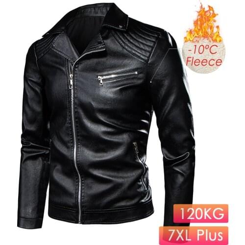 7XL Plus Men 2020 Winter Motor Biker Vintage Casual Fleece Leather Jacket Coat Men Autumn Design Rivet Pockets Leather Jackets