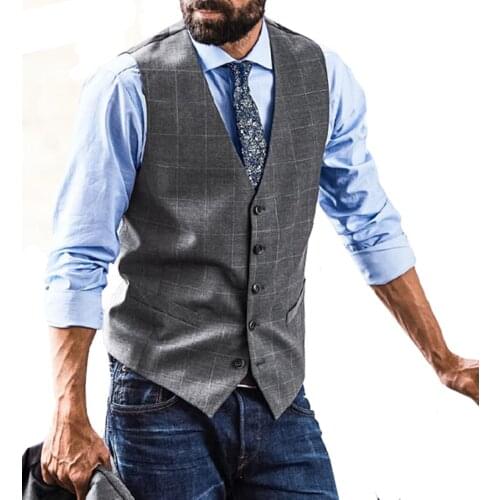 Mens Plaid Suit Business Vest Steampunk Vest Jacket Retro Style Best Man Wedding Mens Clothing