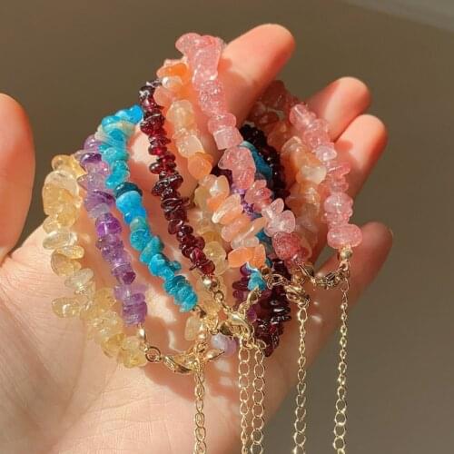 Irregular Chipped Gravel Beads Natural Gem Stone Bracelet Amethysts Citrines Garnets Rose Crystal Quartz Bracelet Healing Femme