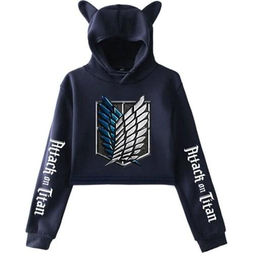 2021 New Anime Attack on Titan Navel Sweater Trend Korean College Style Cat Ear Sweater Printed Pattern Sweatshirt Loose Hoodie