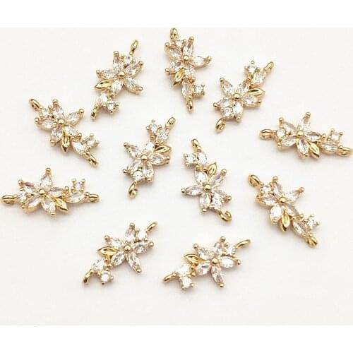 New arrival! 19x10mm 50pcs Cubic Zirconia Flower Connector For Handmade Necklace Earring DIY Parts Jewelry Findings & Components