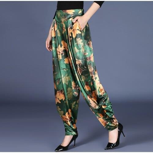 Autumn high waist wide leg pants Women plus size velvet harem pants Womens pants winter pants mother loose print trousers