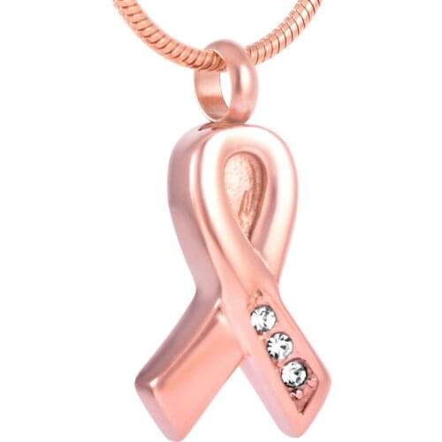 IJD8656 Stainless Steel Crystal Ribbon Memorial Urn Jewelry Pendant Ashes Keepsake Cremation Necklace