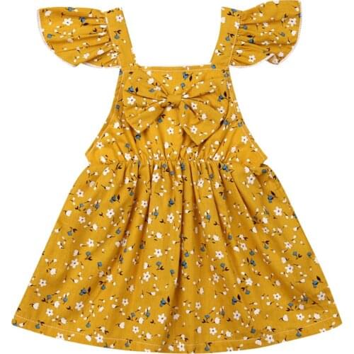 0-5T Toddler Kids Baby Girls Flower Print Dress Ruffles Sleeveless Strap Party Pageant Princess Dress Summer Sundress