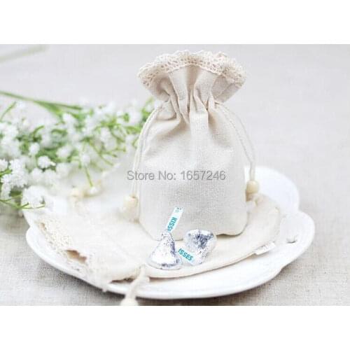 Lace Cotton Gift Pouch Drawstring Bag 8.5x14.5cm(3.25"x5.5") Pack of 50 Baby Shower Birthday Wedding Party Favor Holder