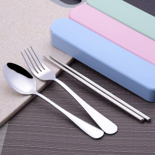 Portable Camping Tableware Three Piece Stainless Steel Fork Outdoor Travel Suit
