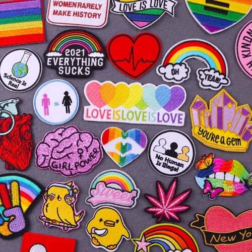 Rainbow Patches On Clothes Gay Pride LGBT Stripes Patch Iron On Patches For Clothing Cartoon Patch Love Badges Appliques Sticker