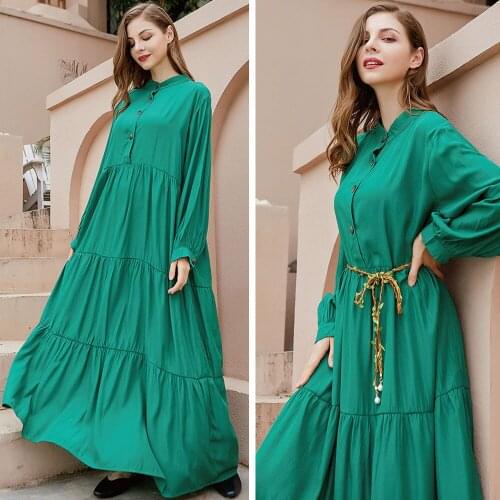 Plus Size Kaftan Maxi Dress Abaya Muslim Women Pleated Long Sleeve Party Gown Casual Beach Holiday Sundress Robe Islamic Clothes