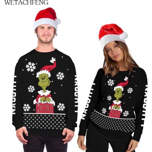 Christmas Mens Sweaters Funny Cartoon Monster Snowflake 3D Printed Ugly Christmas Jumpers Tops Unisex Pullovers Autumn Clothing