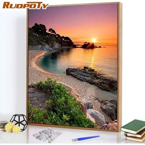 RUOPOTY DIY pictures by numbers Sea Landscape Acrylic Handpainted For Adult Paint By Numbers Unique Gift For Home Decor Art