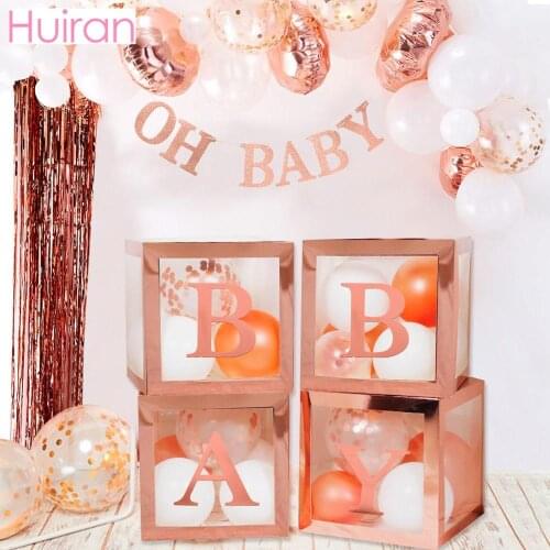 Rose Gold Transparent Name Box Girl Boy Baby Shower Decorations Baby 2 1st 1 One Birthday Party Decor Gift Babyshower Supplies