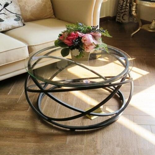 Nordic Coffee Table Creative Wrought Iron Tempered Glass Modern Living Room Fashion Sofa Side Round Coffee Table Fashion