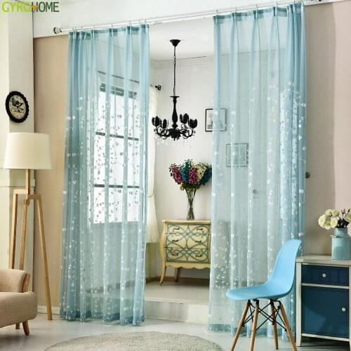 White Flowers Embroidery Sheer Tulle Curtains For Living Room Four color customizable window screens