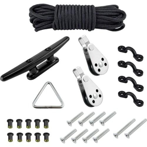Canoe Anchor Trolley Kit System Pulley Cleat Pad Eye Ring Rivets