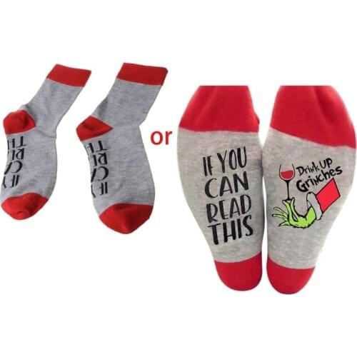 Women Men Christmas Novelty Funny Crew Socks Drink Up Grinches If You Can Read This Letter Printed Mid Tube Hoseiry Holiday Gift