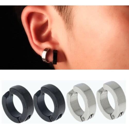 1 Pair Men Stainless Steel Non-Piercing Clip On Ear Stud Cuff Stud Earrings