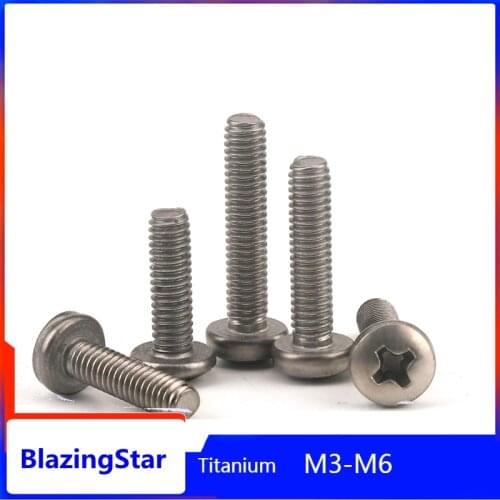 1PC M3 M4 M5 M6 6mm L= 8mm - 50mm TA2 Titanium Bolts Round Head Screw Cross Round Phillips Pan Head Bolt Screw Phillip Pleine
