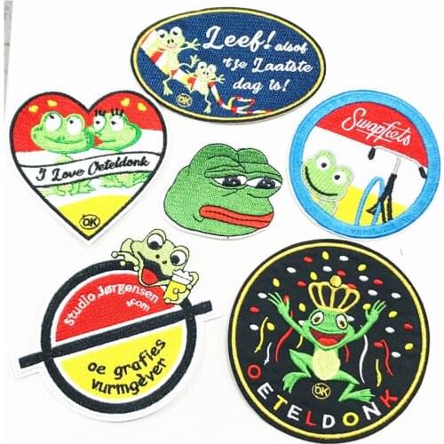10Pcs Oeteldonk Emblem Full Embroidered Frog Carnival for Netherland Iron On Patches Clothes Stripes DIY Appliques Clothing