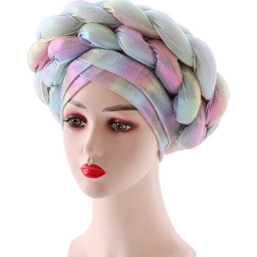 2021 Female Turban Caps Cross Ready To Wear Headscarf Bonnet Arab Head Wraps African Women Braid Turbans Auto Gele Headties