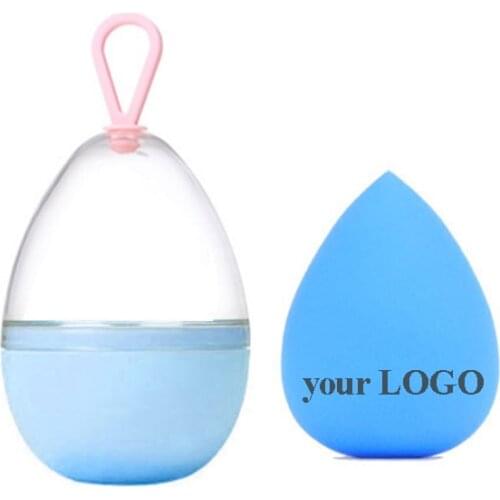 25pcs Print LOGO Egg Shaped Rack Beauti Blender Sponge Transparent Puffs Drying Box Foundation Beauty Sponge Cosmetic OEM