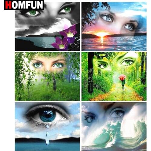 HOMFUN Diamond painting "Eye woman sea scenery" Full Square/Round Drill Wall Decor Inlaid Resin Embroidery Craft Cross stitch