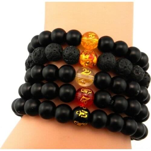 8mm black multicolor Agate beads Chakra Healing Reiki Buddha Yoga Bracelet elastic adjustable Volcanic Stone Bangles tdf2