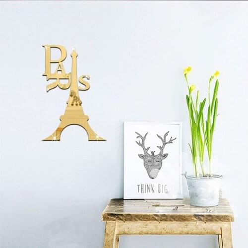 Living room decoration background wall stickers Paris Tower pattern 3d mirror wall stickers wall decal home decor