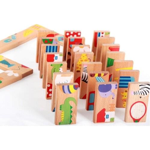 Baby Toy Wooden Domino Animal Recognition Children Learning Building Blocks Toys Board Games Stacked Educational Toys