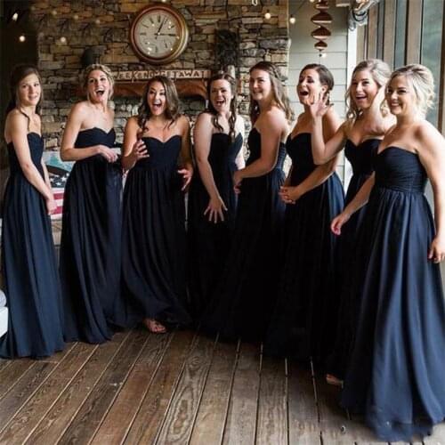 2020 Long Chiffon Strapless Bridesmaid Dress Sleeveless Wedding Guest Bridal Party Gowns vestidos de fiesta de noche