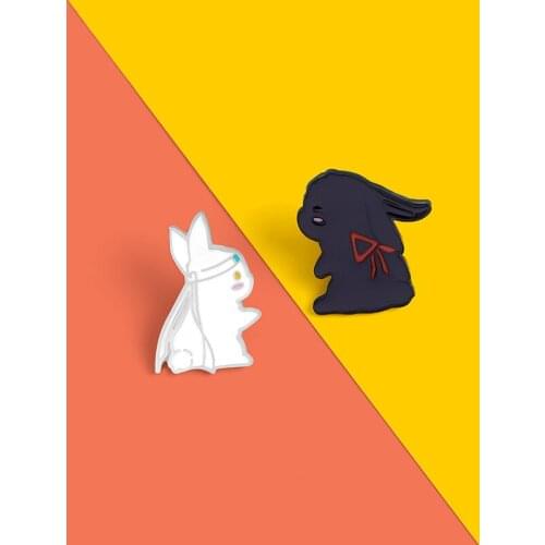 Chen Qingling Enamel Pin Black White Rabbit Brooch Bag Clothes Lapel Pin Badge TV Cartoon Animal Jewelry A gift for film fans