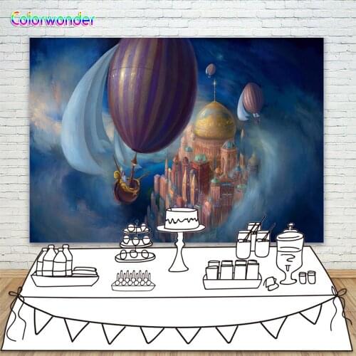 Photo Backdrop 7x5 Pink Castle Hot Air Balloons with White Boat Kids Birthday Background Portrait Vinyl Studio Background Photos