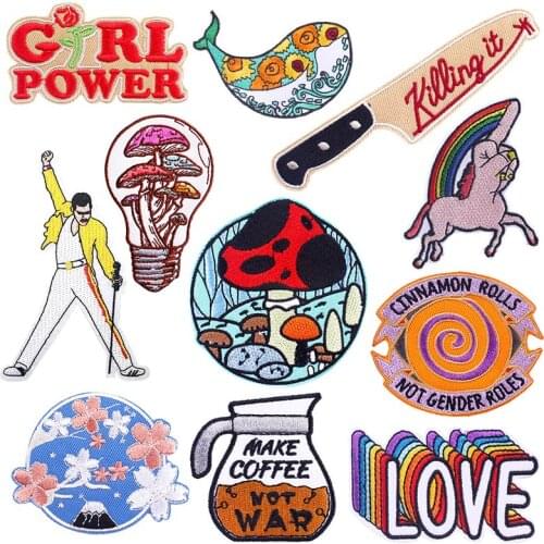 Freddie Mercury Patch Iron On Patches For Clothing Cartoon Mushroom Knife Embroidered Sewing Fusible Patch Badge On Clothes