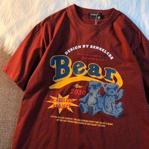 Retro Bear T-shirt Lovers Summer 2021 New Loose Short-sleeved Womens Korean Style Tops Harajuku Woman Tshirts