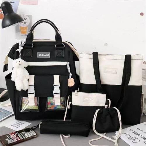 New Preppy Style 5Pcs/Set Canvas Women Backpacks School Bags for Teenage Girls Lovely Bookbags Students Travel Laptop Backpack